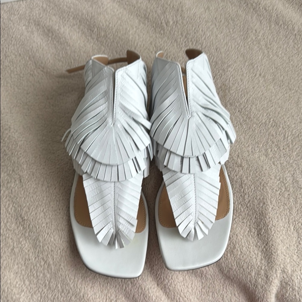 Sergio Rossi White Leather Fringe Sandals 36